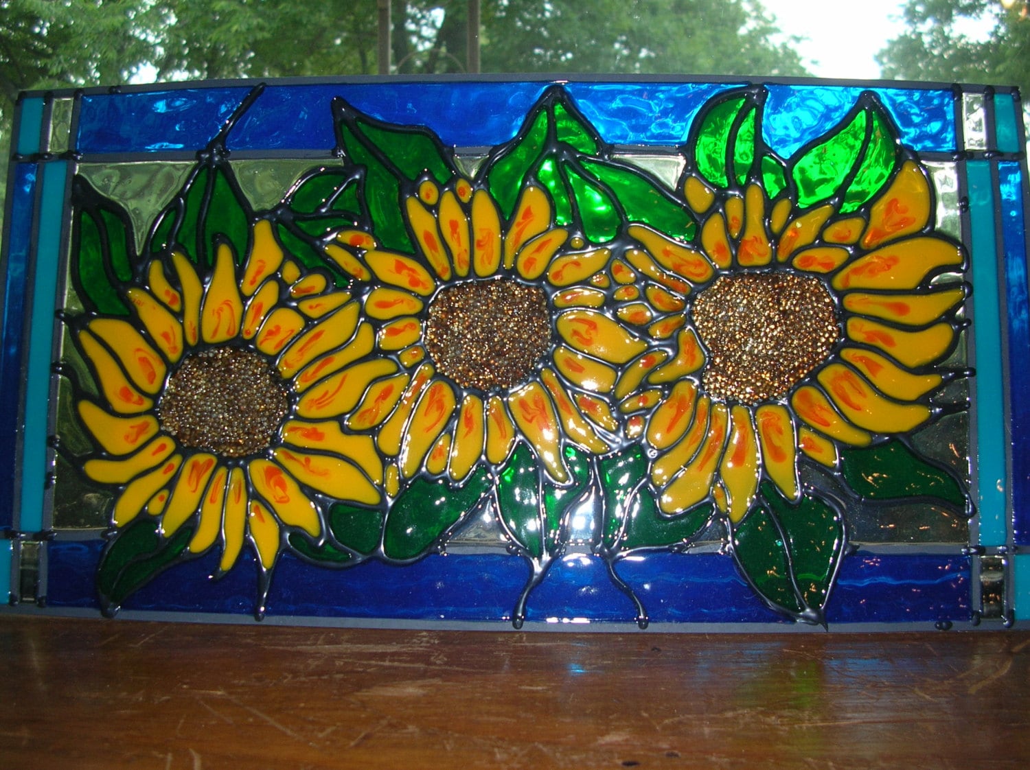 Sunflowers Stained Acrylic Glass Window 13.5 X 7 Etsy