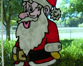 Funny Santa Clause stained glass window Cling