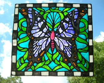 Butterfly stained glass window cling Large 10.5 x 9.5