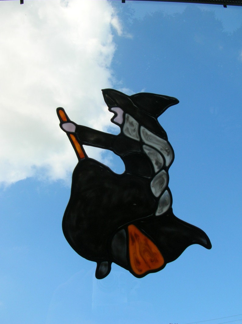 Flying Witch and broom stained glass window Cling 5 x 7.5 image 2