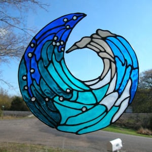 Ocean Wave Stained glass window Cling