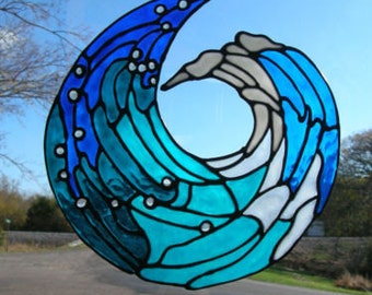 Ocean Wave Stained glass window Cling