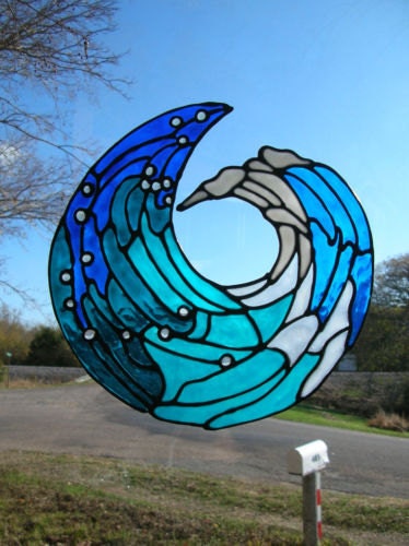 Ocean Wave Stained Glass Window Cling Etsy