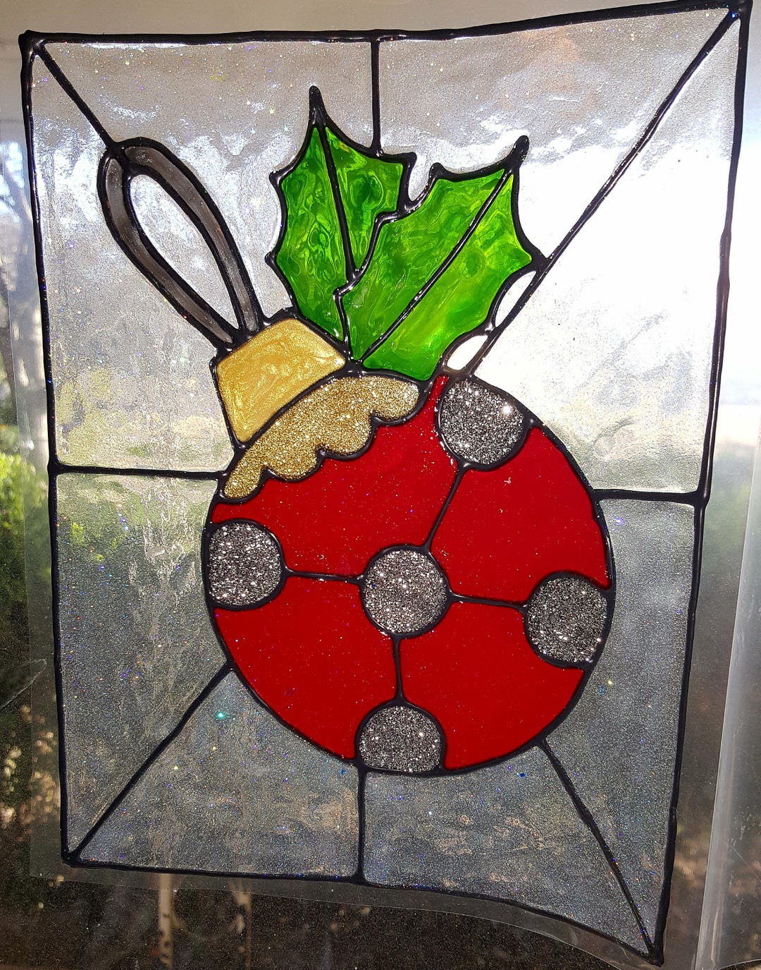 Ornament Christmas Stained Glass Window Cling Etsy
