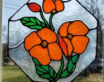 Poppies stained glass window Cling