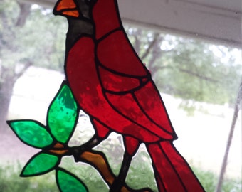 Cardinal on a Branch Stained Glass Cling