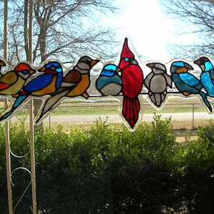Spring birds variety stained glass window Cling