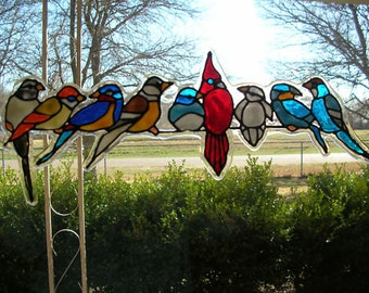 Spring birds variety stained glass window Cling