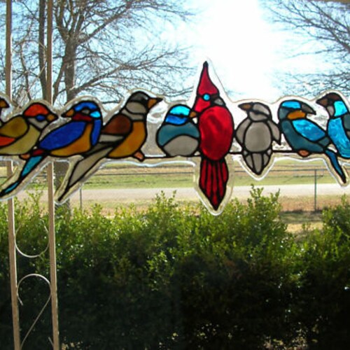 Spring Birds Variety Stained Glass Window Cling Etsy
