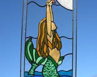 Mermaid and Starfish ocean nautical stained glass window