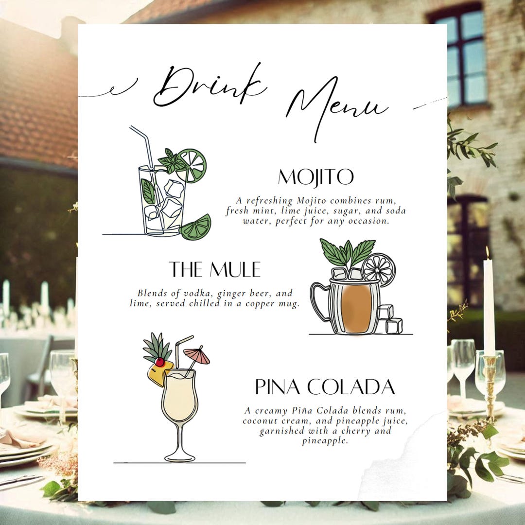 June Menu - Editable Canva Wedding Cocktail Menu Template - Bar Sign - Etsy