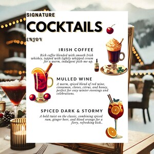 Winter Drinks Template - Editable Canva Wedding Cocktail Menu Template - Bar Sign