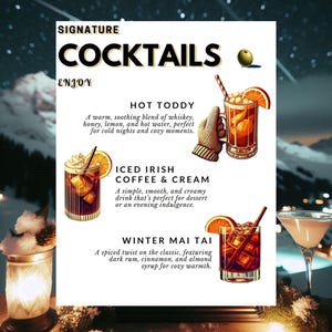 Winter Drinks Template - Editable Canva Wedding Cocktail Menu Template - Bar Sign
