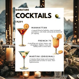 Winter Drinks Template - Editable Canva Wedding Cocktail Menu Template - Bar Sign