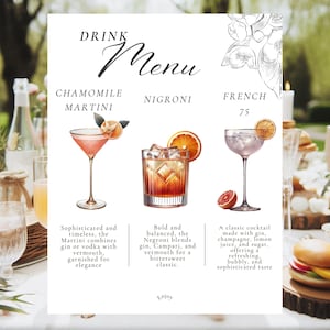 Drink Menu Template - Editable Canva Wedding Cocktail Menu Template - Bar Sign