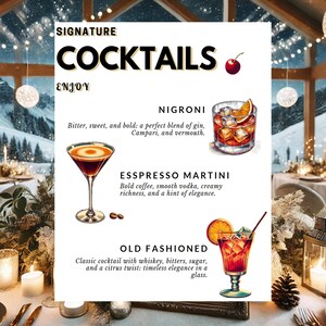 Winter Drinks Template - Editable Canva Wedding Cocktail Menu Template - Bar Sign