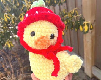 Handmade Crochet duck Amigurumi-Strawberry hat-Strawberry duck-fruit duck-cute duck