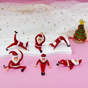 Père Noël yoga en verre coloré, Décorations de Noël miniatures, Sculpture du père Noël, Décoration de Noël, Cadeau de Noël, Cadeaux de Noël