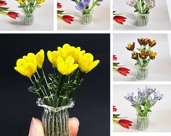 Handmade Stained Mini Glass Flowers Bouquet,Birth Month Flowers,Artificial Flowers Figurine,Mother's Day Gift,Birthday Gift,Desk Ornaments