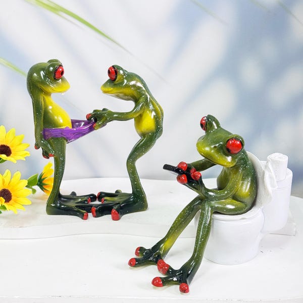 Figura de rana de vidrio de colores hecha a mano, figura de rana en el inodoro, rana moral, decoración de baño, decoración de escritorio de oficina, decoración de rana humorística, lindo regalo de rana