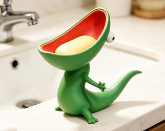 Cute Big Mouth Lizard Soap Dish,Funny Resin/3D Print Lizard Sink Holder,Multi-use Key & Candy Tray,Gift for Animal Lovers,Funky Home Accent