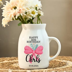 Personalised Happy Birthday Flower Vase,Gift For Daughter,Best Friend Gift,Mini Ceramic Vase,Home Decor,Gift For Her,Auntie Gift Jug Vase