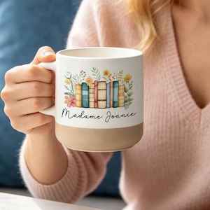 Custom Name Book Lover Coffee Mug,Personalized Floral Books Pottery Mug,Thank You Teacher Gift, Bookish Mug,Reading Coffee Cup,Bookworm Gift