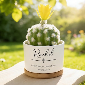 Regalo de Bautizo Personalizado, Maceta para Primera Comunión, Maceta con Cruz, Maceta para Suculentas de Bautizo, Regalo Religioso, Regalo de Confirmación para Ella
