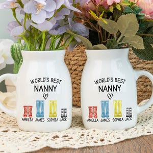 Personalised Mother&#39;s Day Jug,Mum Birthday Gifts Vase,Home Gift For Mum,World&#39;s Best Nanny Vase,Gift For Grandma Nana,Gifts From Daughter