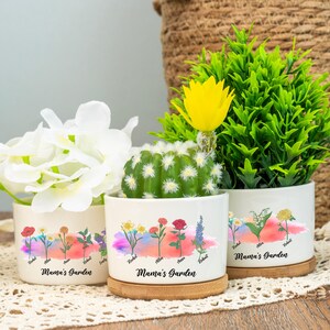 Custom Ceramic Mini Flower Pot,Birth Month Flower Plant Pot,Mother's Day Gift,Gift For Grandma Mum Nana,Outdoor Planter,Family Names Planter