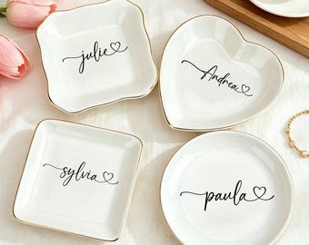 Personalized Jewelry Dish,Custom Name Ceramic Ring Dish,Wedding Bridesmaid Gift,Bridal Shower Gift,Mother's Day Trinket Dish,Graduation Gift