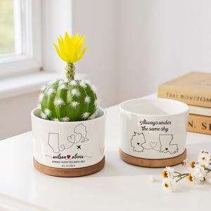 Custom Two Map Plant Pot,Always Under The Same Sky,Long Distance Relationship Flower Pot,Moving In Gift For Best Friend,Graduation Gifts