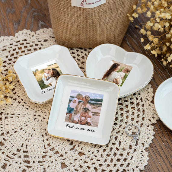 Personalized Photo Trinket Tray,Jewelry Dish With Photo,Mother's Day Gift,Birthday Gift For Mom Grandma,Mommy Photo Gift,Wedding Day Gifts