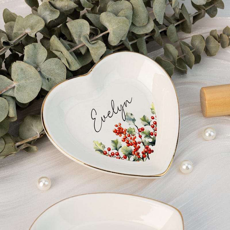 🎄BUY 2 FREE SHIPPING🎄Custom Floral Ring Dish, Personalized Birth Flower Jewelry Dish with Name,  Birthday Party, Wedding Bridesmaid Gift