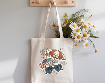 Patriotyczna torba typu tote | Torba z okazji 4 lipca | Torba plażowa z amerykańską flagą | Letnia płócienna torba typu tote