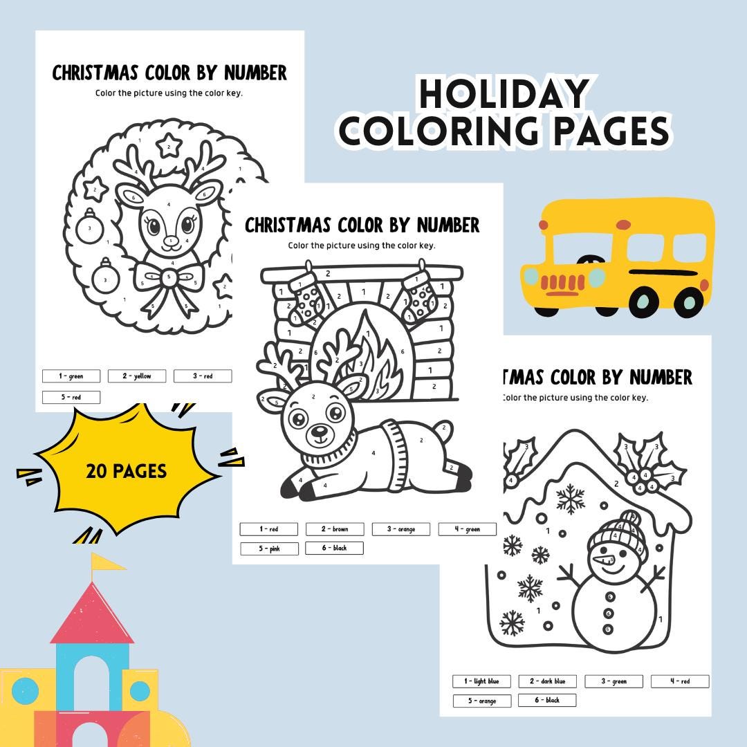 Christmas Color by Number Pages for Kids | 20 Holiday Coloring Sheets ...