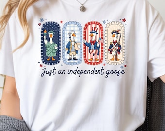Koszulka Independent Goose | Zabawna koszulka Goose | Koszulka Just An Independent Goose | Koszulka z patriotyczną grafiką Goose | Uroczy t-shirt z okazji 4 lipca
