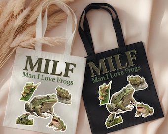 Torba MILF Man I Love Frogs | Torba płócienna z ilustracją żaby w stylu vintage