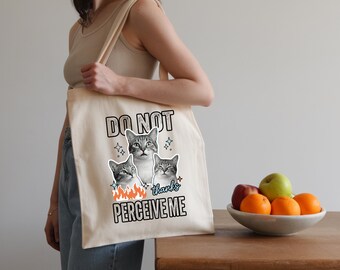 Zabawna torba z kotem | Torba introwertyczna | Torba płócienna Do Not Perceive Me | Torba prezentowa dla miłośnika kotów