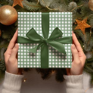 Wrapping Paper: Green Gingham {Gift Wrap, Birthday, Holiday, Christmas}