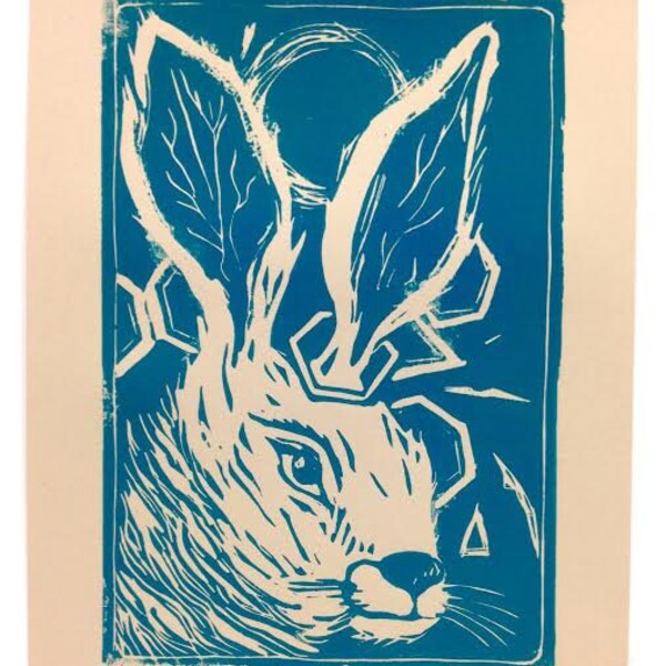 Bunny - Rabbit  lino print