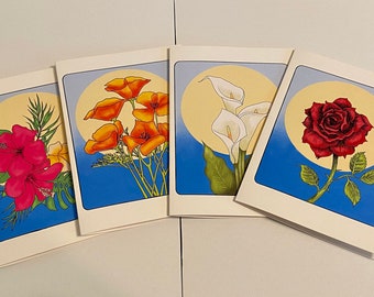 Floral Card Set of 4 Greeting cards 4x6”