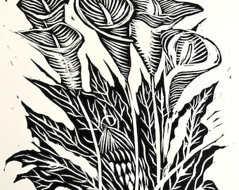 Calla lily lino block print