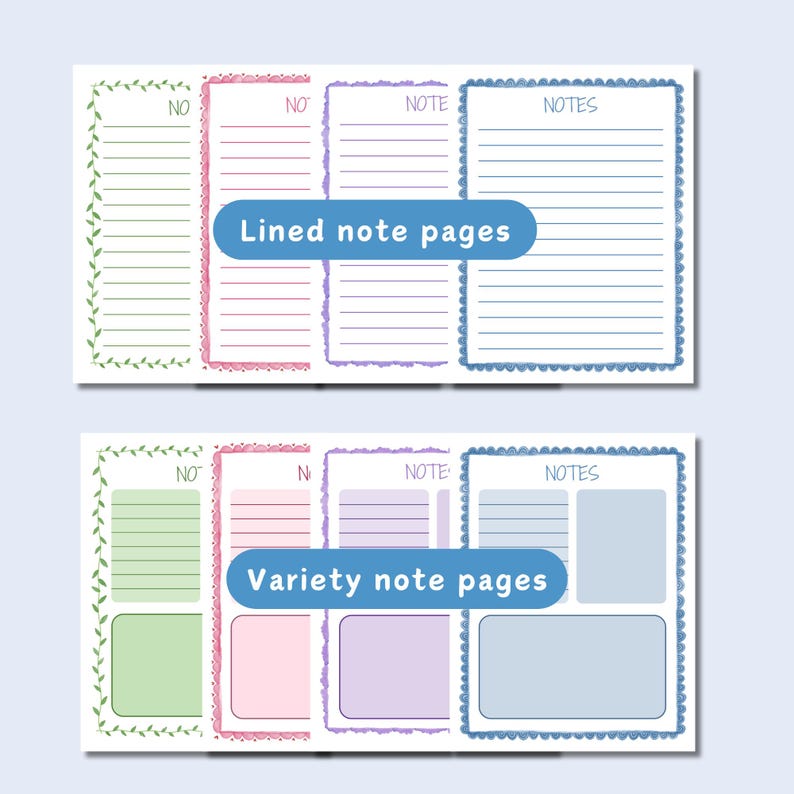 Printable Note Pages, Lined Note Pages, Journal Page Download, Colorful ...