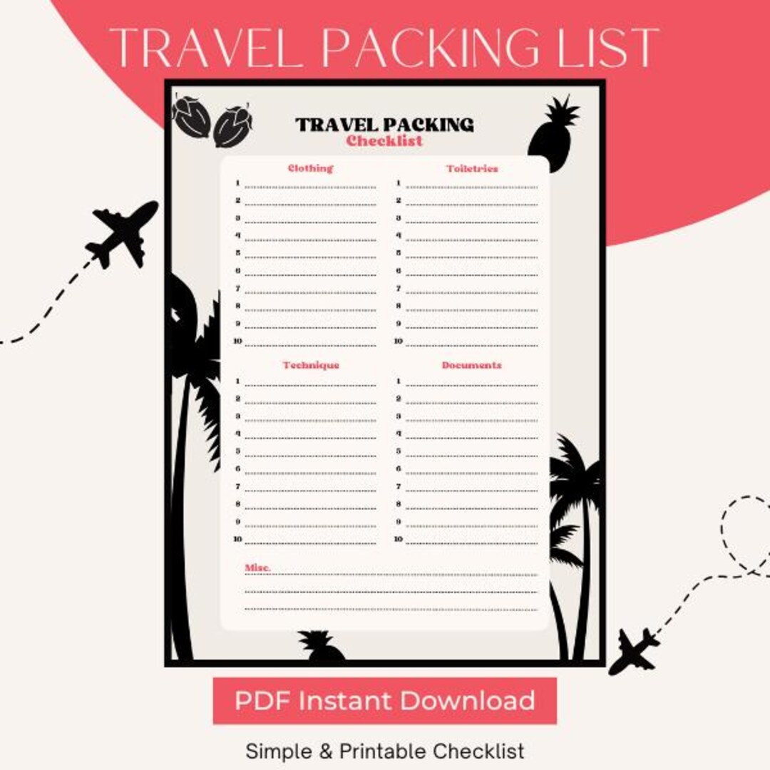 Tropical Vacation Packing List Simple and Printable Checklist for Beach ...