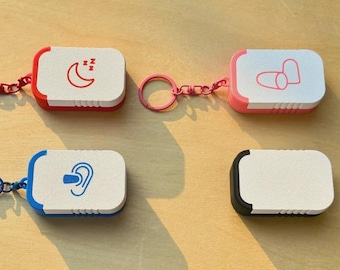 Mini Sleep Earplug Travel Case with Keyring (Silver), Earplug Storage, Earplug Container for On-the-Go Luggage Tag