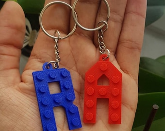 Children's birthday party favors, personalized letter keychains, Lego inspired, birthday gifts, party bags, school bags for children