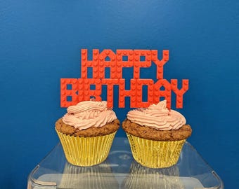 Happy Birthday brick-inspired cake decoration, cake topper, birthday boy and girl, cake topper, birthday decoration