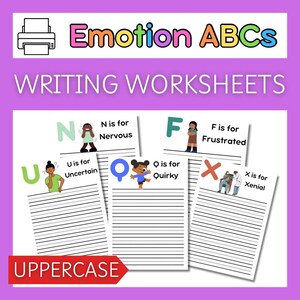 Emotions Alphabet Writing Sheets, Kindergarten and Preschool Uppercase Tracing Pages, Feelings Letter Drawing Worksheet