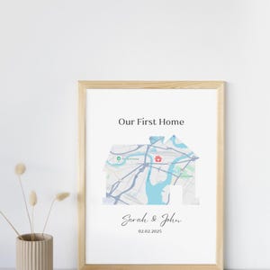 Personalisierte neues Zuhause Karte Druck, Einweihungsparty Geschenk, unser erstes Zuhause Zeichen, Realtor Geschenk, neues Zuhause Geschenk, benutzerdefinierte Positionskarte, spezielles Andenken